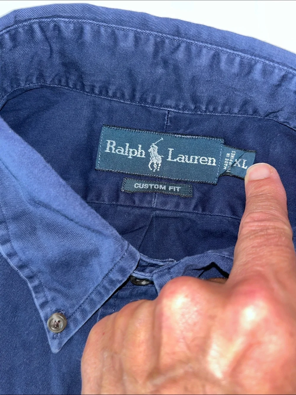 Polo Ralph Lauren is Blue w/red pony LS shirt 100% Cotton shirt XL Custom Fit